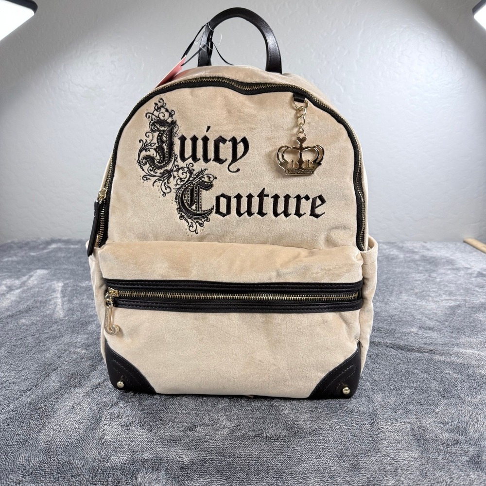 Juicy Couture Renaissance Backpack Buff Beige Velour Gothic Logo NWT $99.00